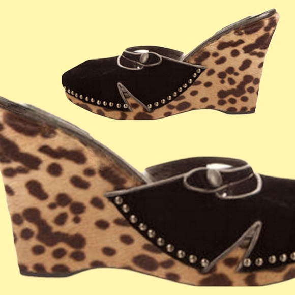 PRADA ✴️Animal Print/Calf Hair/Pony ✴️Platform Wedge Sandals/Slides Orig $675 - Picture 9 of 14